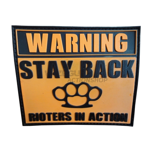 3D Rubber Patch: Warning Stay Back Rioters i gruppen Taktisk Utrustning / Patches hos Wizeguy Sweden AB (pw-560001)