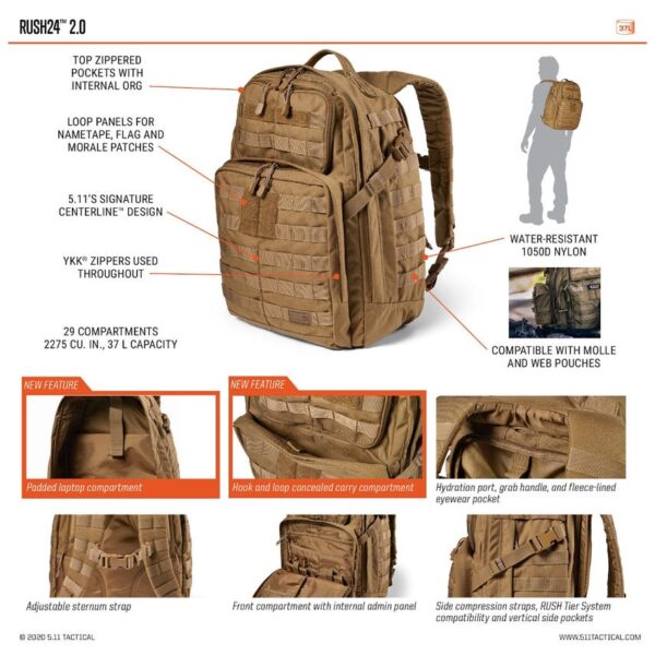 5.11 RUSH 24 2.0 Backpack 37L Svart - Bild 11