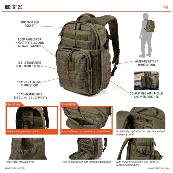 5.11 RUSH 12 2.0 Backpack 24L Ranger Green - Bild 10